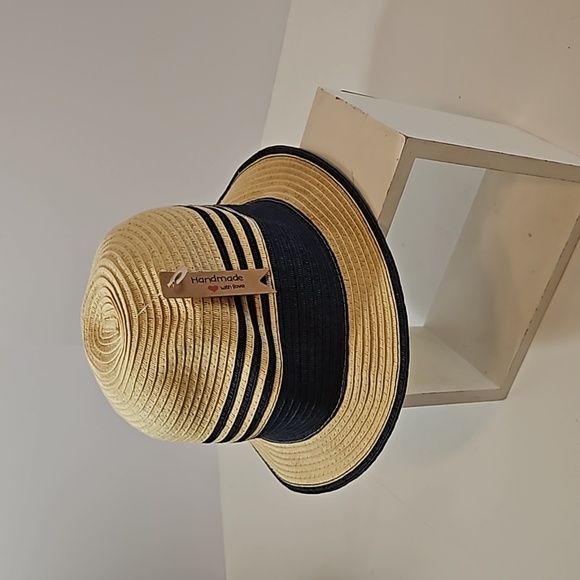 Summer Fedora Hat 100% paper straw Unisex black detail British Style Handmade - Picture 7 of 17